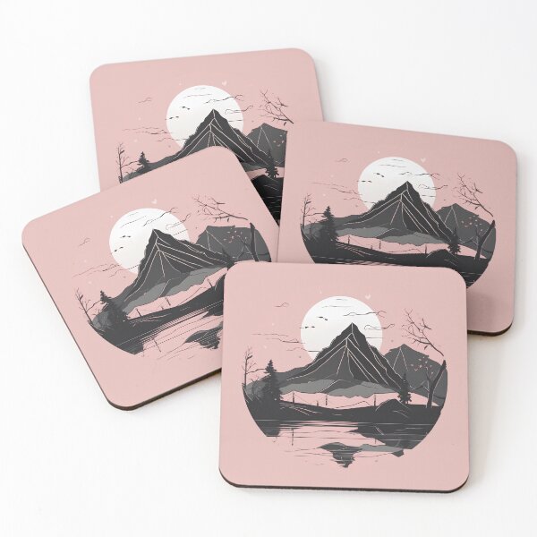 Item preview, Enigmatic Mountain Majesty: Pink and Black Landscape designed and sold by ObscureElegance.