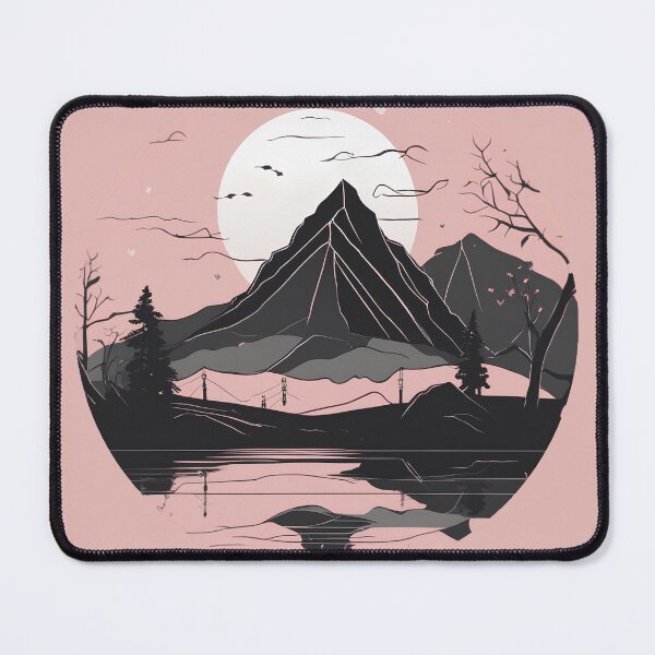 Item preview, Enigmatic Mountain Majesty: Pink and Black Landscape designed and sold by ObscureElegance.