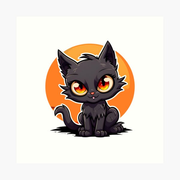 Cartoon Style Cute Black Kitty Black Cat Halloween Black Cat Sticker Art  Prints and More Sticker for Sale by Kevin Lou