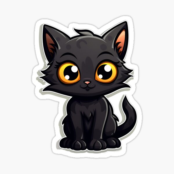 Cartoon Style Cute Black Kitty Black Cat Halloween Black Cat Sticker Art  Prints and More Sticker for Sale by Kevin Lou