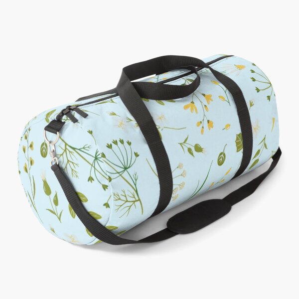 Item preview, white yellow and green floral pattern with wildflowers on a pale blue background designed and sold by fowons.