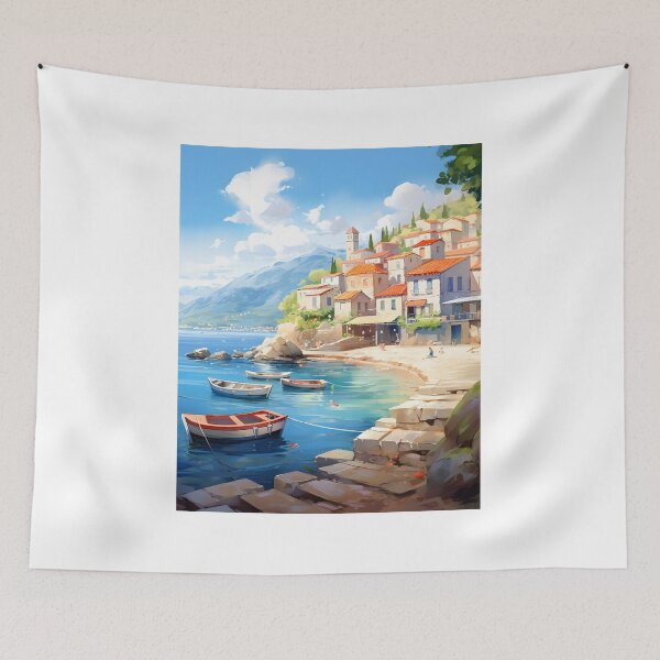 Item preview, Town Tranquility: Watercolor Seaside View designed and sold by Shirtastically.