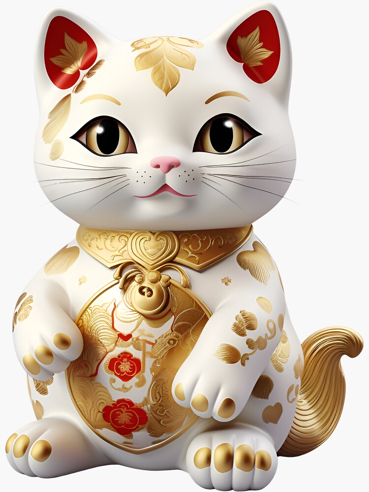 Cartoon Style Cute Kitty Cat Asian Lucky Cat Sticker Art Prints and More |  Sticker