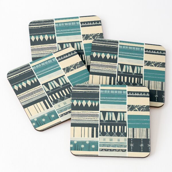 Item preview, Pattern in eggshell yellow, turquoise with different shapes designed and sold by depthsofthemind.