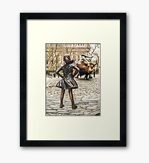 Fearless Mädchen und Wall Street Bull Statue - New York Gerahmtes Wandbild