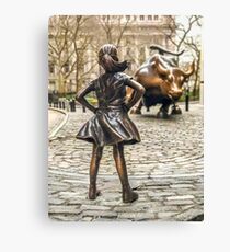 Fearless Girl And Wall Street Bull Statue - New York Canvas Print