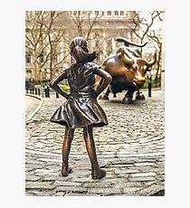 Fearless Girl And Wall Street Bull Statue - New York Photographic Print