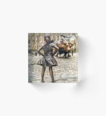 Fearless Girl And Wall Street Bull Statue - New York Acrylic Block