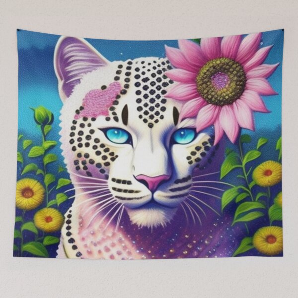 Item preview, White tiger pink sunflowers  designed and sold by Roxburylane.