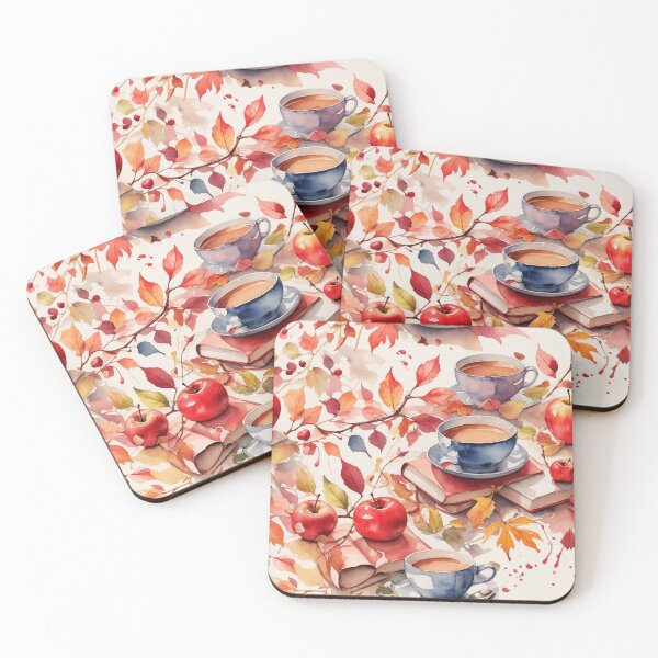 Item preview, Watercolor Autumn Apples, Coffee, and Books Pattern designed and sold by ClassActCreator.