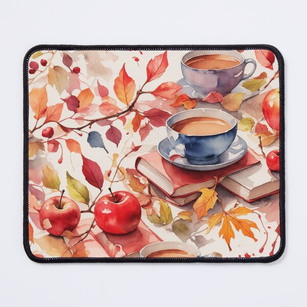 Item preview, Watercolor Autumn Apples, Coffee, and Books Pattern designed and sold by ClassActCreator.