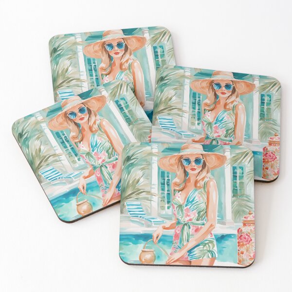 Item preview, Girl in preppy outfit near the swimming pool designed and sold by SophieClimaArt.