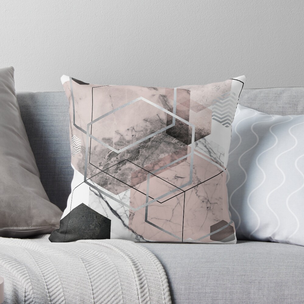 "Blush and Grey Geometric" Throw Pillow by UrbanEpiphany