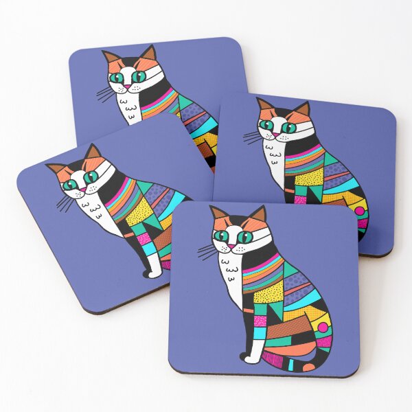 Item preview,  Patchwork Striped Cat Modern Art designed and sold by ArtMeetsPizza.