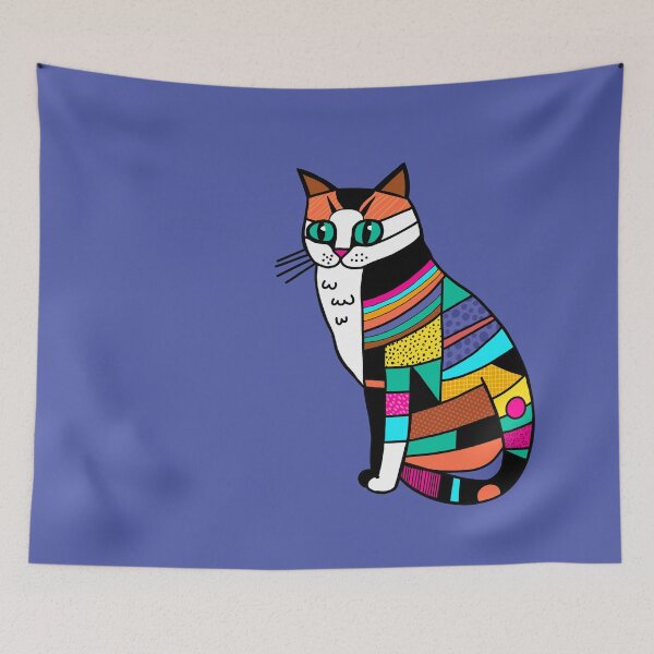 Item preview,  Patchwork Striped Cat Modern Art designed and sold by ArtMeetsPizza.
