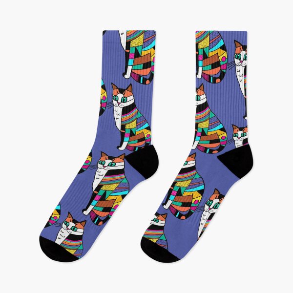 Item preview,  Patchwork Striped Cat Modern Art designed and sold by ArtMeetsPizza.