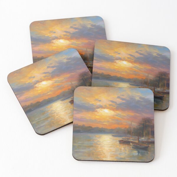 Item preview, Sunset Sailing Boats Oil Painting designed and sold by druidwolfart.