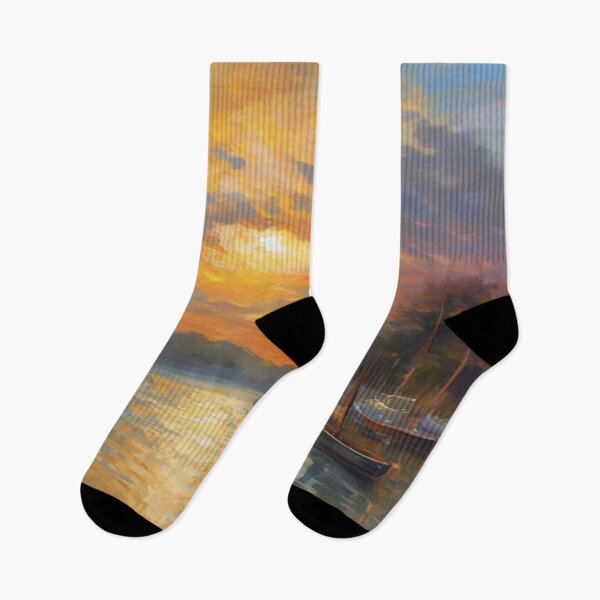 Item preview, Sunset Sailing Boats Oil Painting designed and sold by druidwolfart.