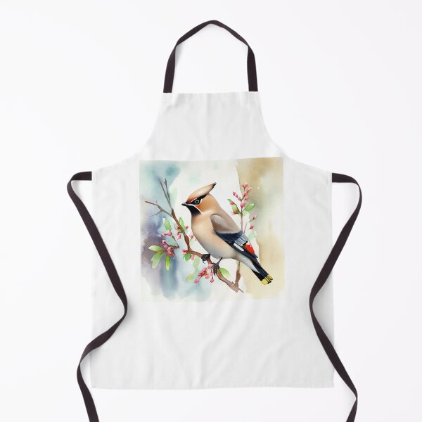 Item preview, waxwing bird, colorful waxwing, waxwing on twig of flower designed and sold by GreyStanzione1.