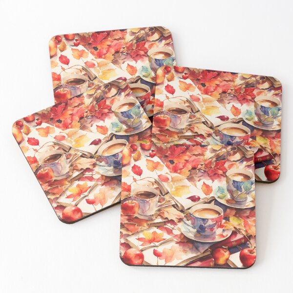 Item preview, Fall Watercolor Coffee, Apples, and Books Pattern designed and sold by ClassActCreator.