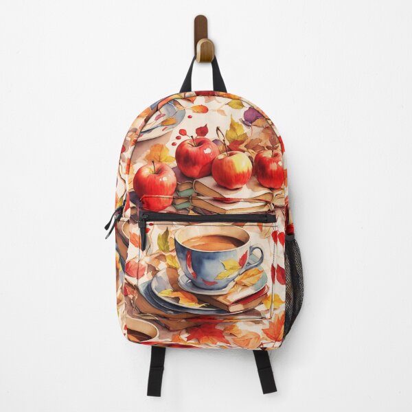 Item preview, Autumn Apple Watercolor Coffee, Leaves, and Books Pattern designed and sold by ClassActCreator.