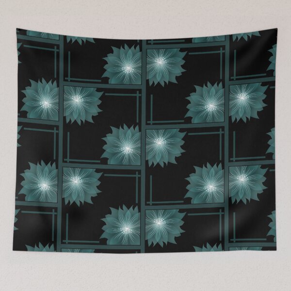 Item preview, Turquoise flowers on a black background .  designed and sold by fuzzyfox.