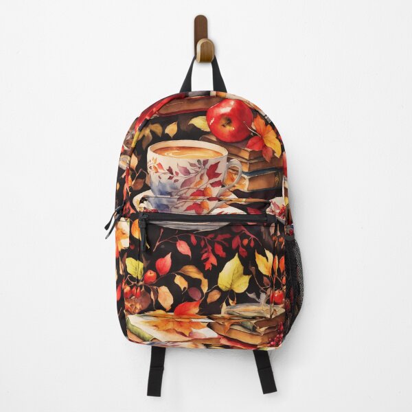 Item preview, Autumn Apple Watercolor Coffee, Leaves, and Books Pattern designed and sold by ClassActCreator.