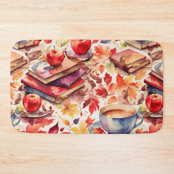 Item preview, Autumn Apples Watercolor Coffee, Leaves, and Books Pattern designed and sold by ClassActCreator.