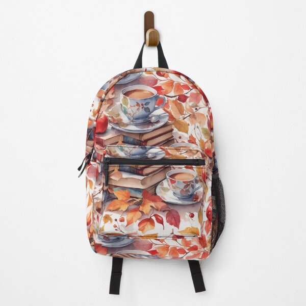 Item preview, Cozy Coffee and Autumn Apples Watercolor Coffee, Leaves, and Books Pattern designed and sold by ClassActCreator.