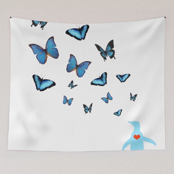 Item preview, Penguin with butterflies in blue with red heart designed and sold by SBPenguins.