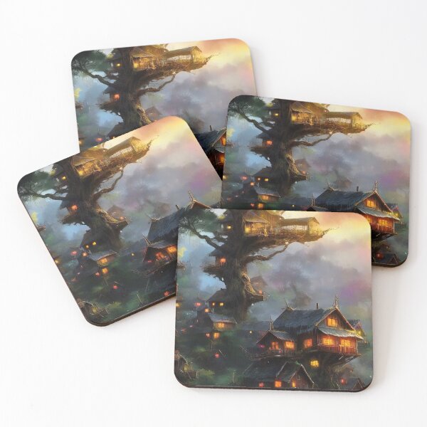Item preview, Village landscape art on tall trees in a deep forest. designed and sold by Natcharee.