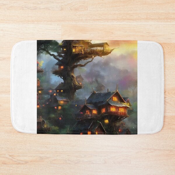 Item preview, Village landscape art on tall trees in a deep forest. designed and sold by Natcharee.