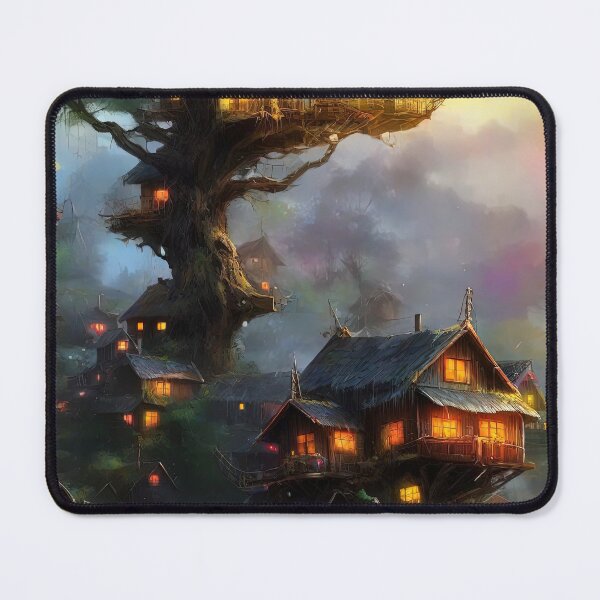 Item preview, Village landscape art on tall trees in a deep forest. designed and sold by Natcharee.