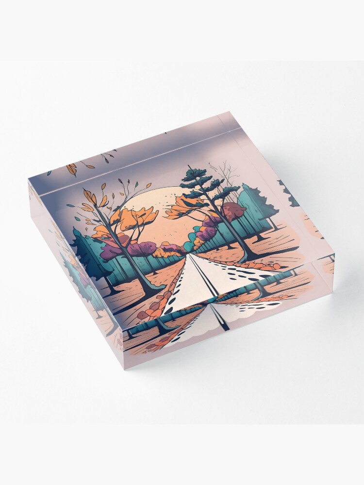 Thumbnail 3 of 5, Acrylic Block, Autumn Forest Minimalistic Drawing designed and sold by Patricks-Art.