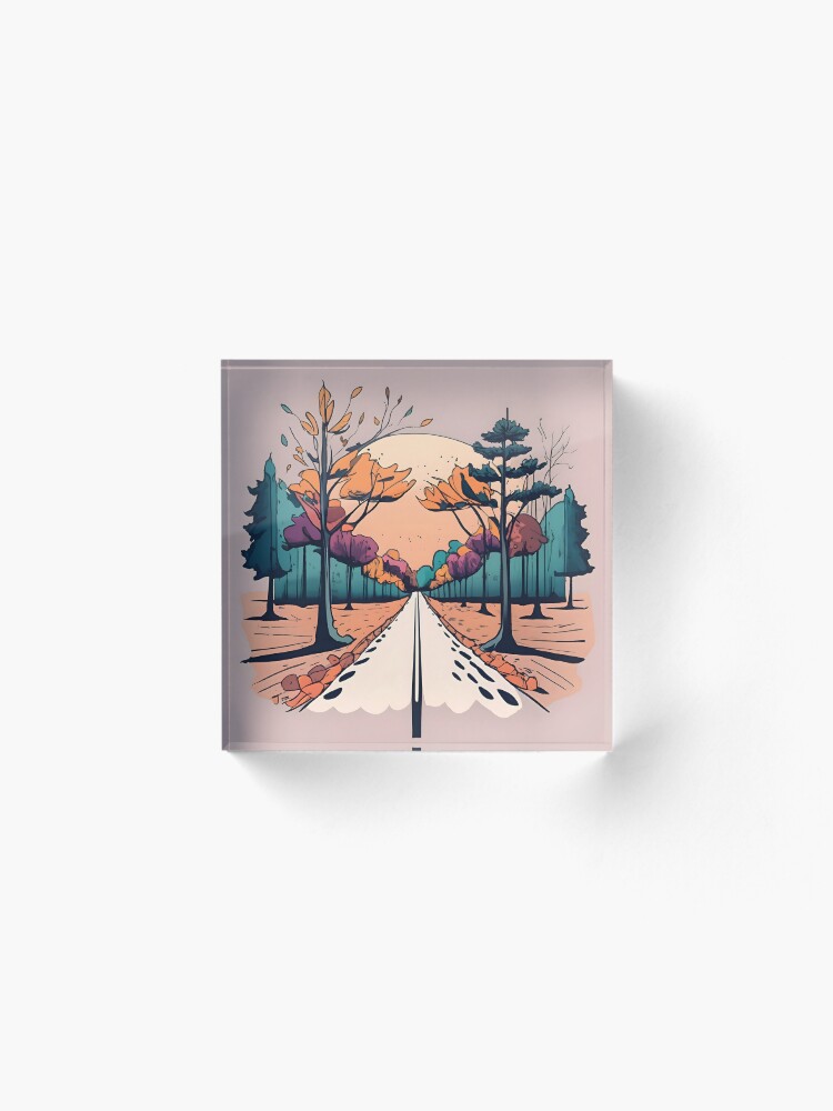 Thumbnail 2 of 5, Acrylic Block, Autumn Forest Minimalistic Drawing designed and sold by Patricks-Art.