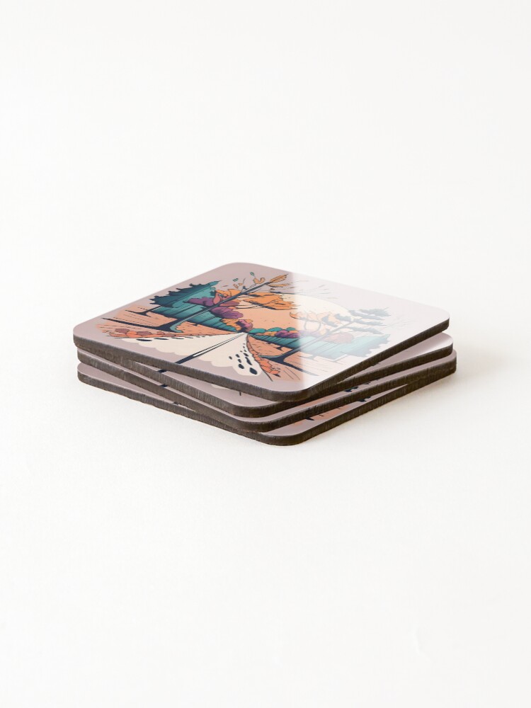 Thumbnail 4 of 5, Coasters (Set of 4), Autumn Forest Minimalistic Drawing designed and sold by Patricks-Art.