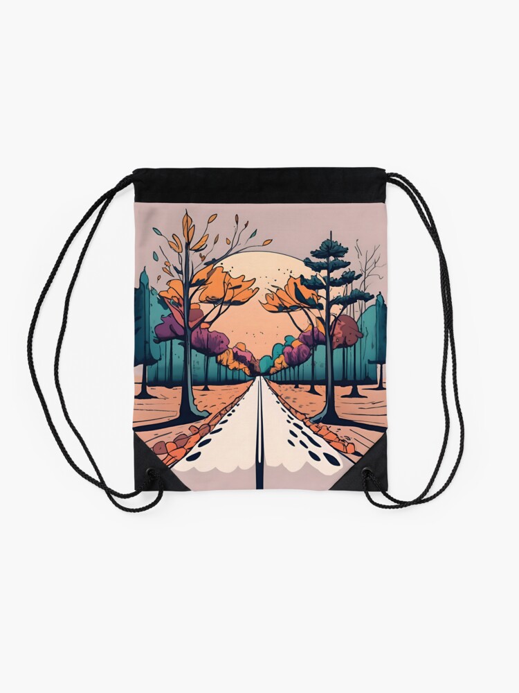 Thumbnail 2 of 3, Drawstring Bag, Autumn Forest Minimalistic Drawing designed and sold by Patricks-Art.