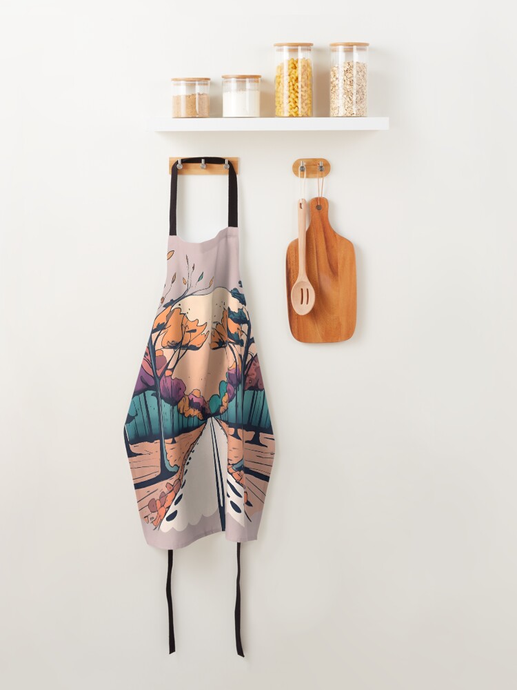 Thumbnail 4 of 6, Apron, Autumn Forest Minimalistic Drawing designed and sold by Patricks-Art.