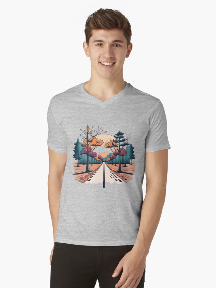 Thumbnail 1 of 3, V-Neck T-Shirt, Autumn Forest Minimalistic Drawing designed and sold by Patricks-Art.