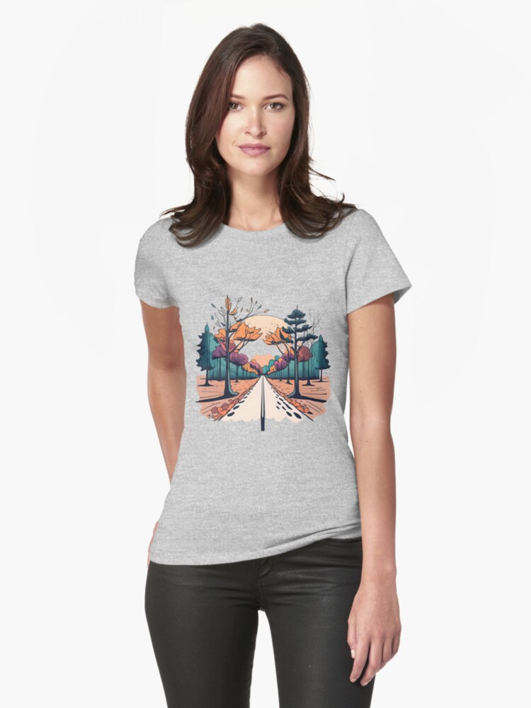 Thumbnail 1 of 3, Fitted T-Shirt, Autumn Forest Minimalistic Drawing designed and sold by Patricks-Art.