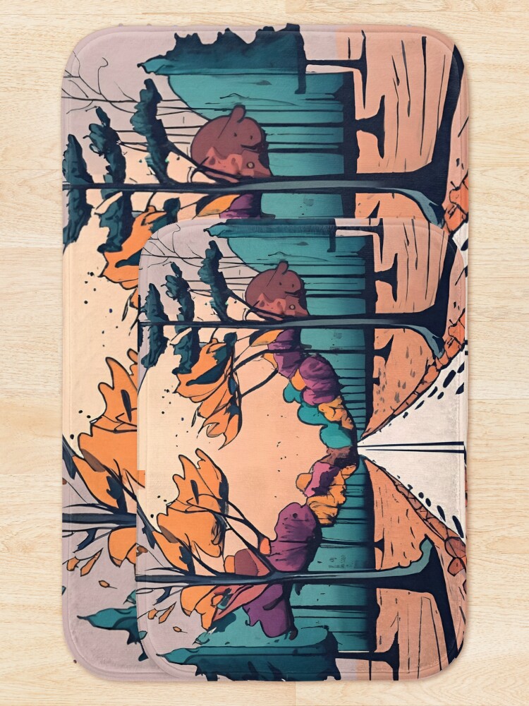 Thumbnail 5 of 6, Bath Mat, Autumn Forest Minimalistic Drawing designed and sold by Patricks-Art.