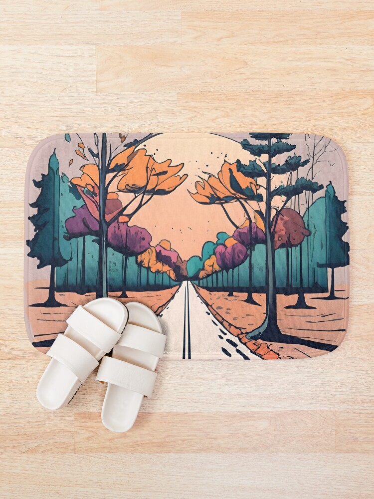 Thumbnail 2 of 6, Bath Mat, Autumn Forest Minimalistic Drawing designed and sold by Patricks-Art.