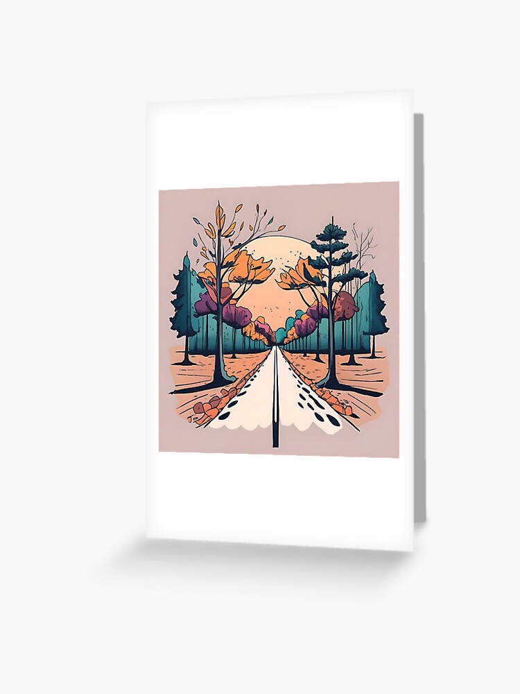 Thumbnail 1 of 2, Greeting Card, Autumn Forest Minimalistic Drawing designed and sold by Patricks-Art.