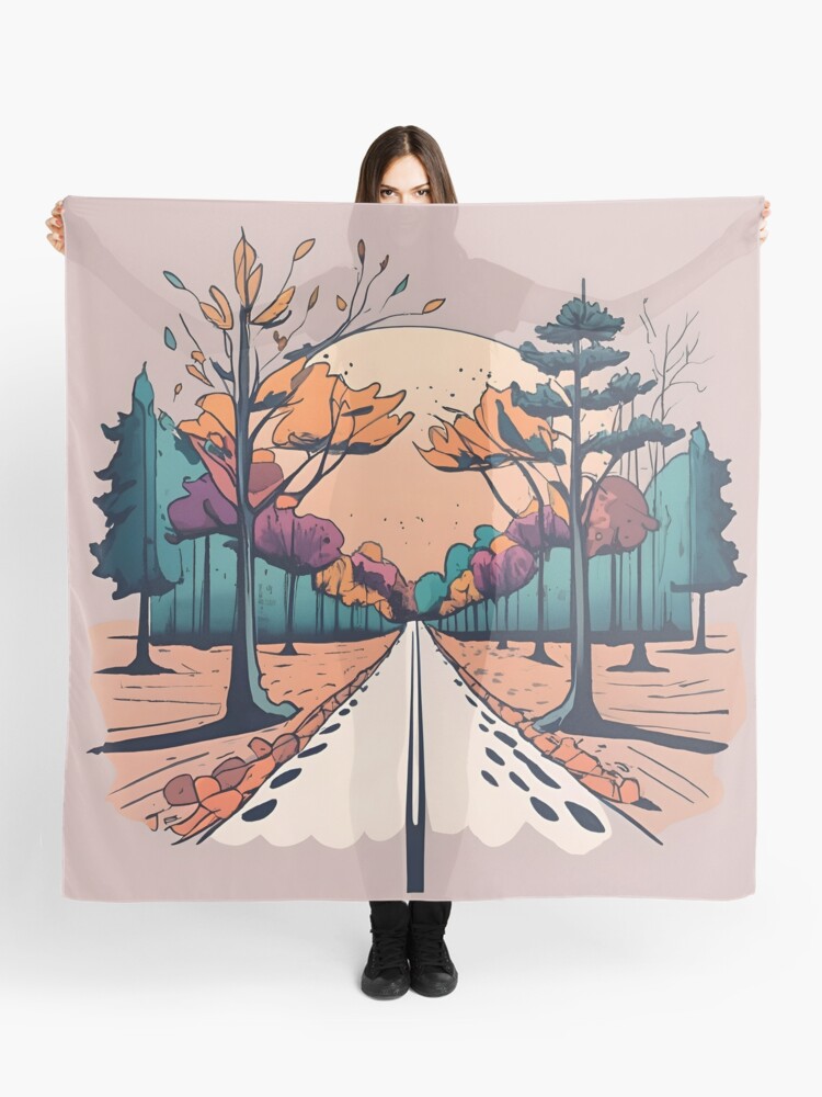 Thumbnail 1 of 3, Scarf, Autumn Forest Minimalistic Drawing designed and sold by Patricks-Art.
