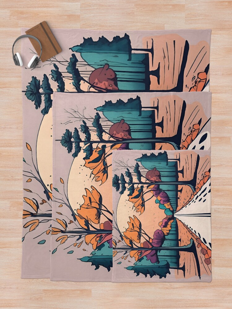 Thumbnail 5 of 6, Throw Blanket, Autumn Forest Minimalistic Drawing designed and sold by Patricks-Art.