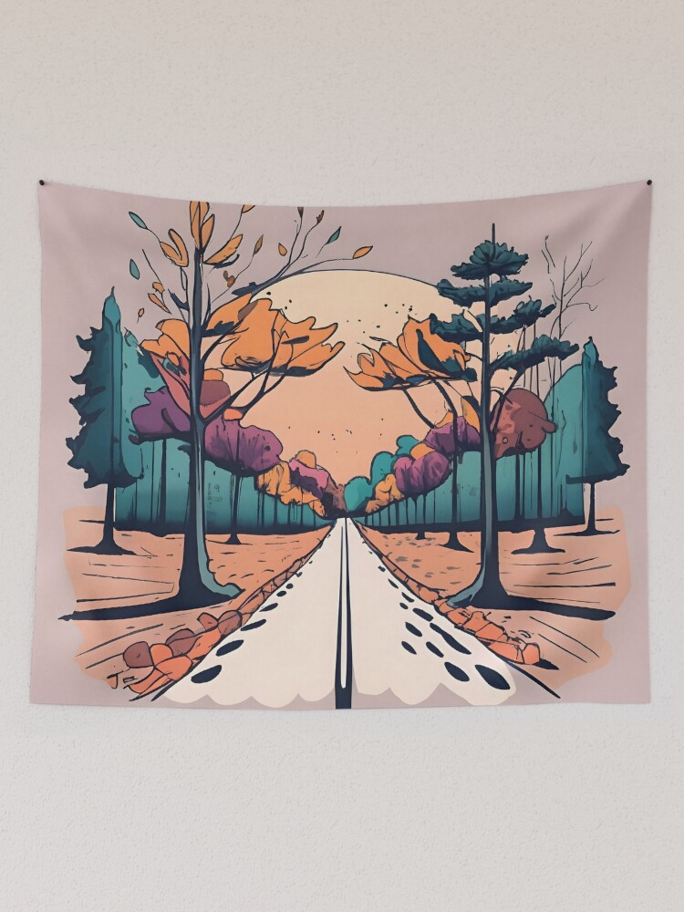 Thumbnail 2 of 3, Tapestry, Autumn Forest Minimalistic Drawing designed and sold by Patricks-Art.