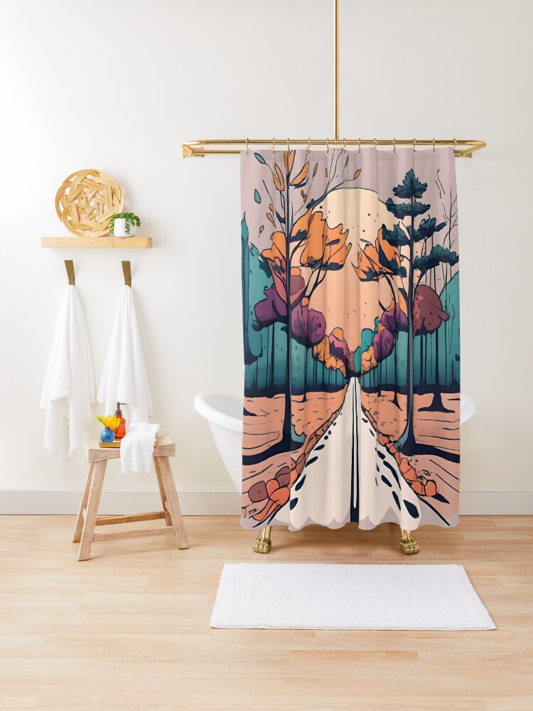 Thumbnail 1 of 5, Shower Curtain, Autumn Forest Minimalistic Drawing designed and sold by Patricks-Art.
