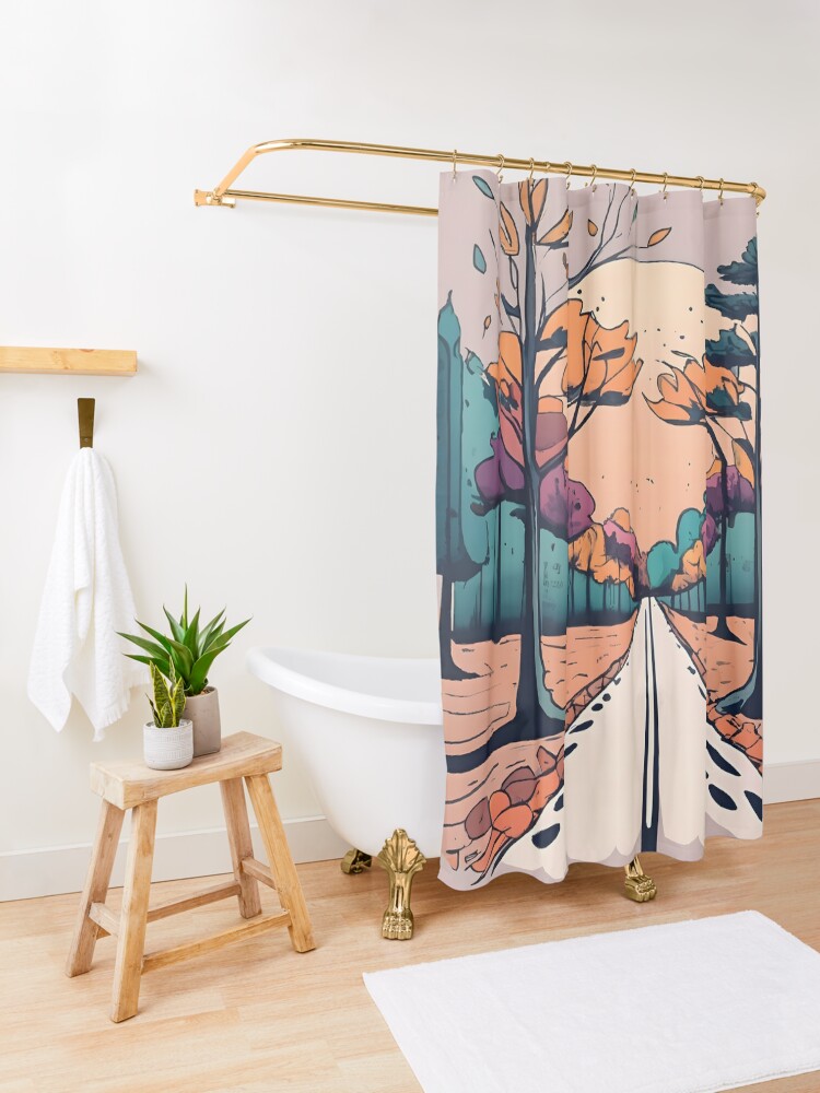 Thumbnail 3 of 5, Shower Curtain, Autumn Forest Minimalistic Drawing designed and sold by Patricks-Art.