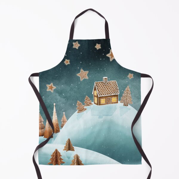 Item preview, Gingerbread house, trees, on snow hills landscape, moon and stars watercolor illustration. Fantasy sweets world snow landscape. Moonlight magic candy world scenery. designed and sold by likapix.