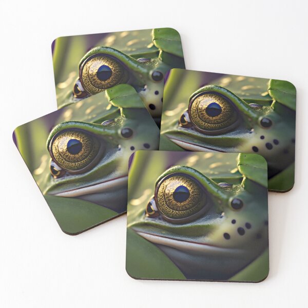Item preview, "Enchanting Realism: Macro Artistry Captures Green Frog Amidst Lush Leafy Bokeh" designed and sold by Best-Art-32.